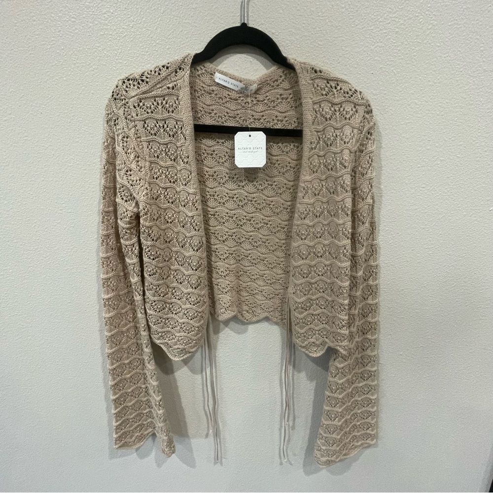 Altar'd State Tan Lace, Tie Front Cardigan